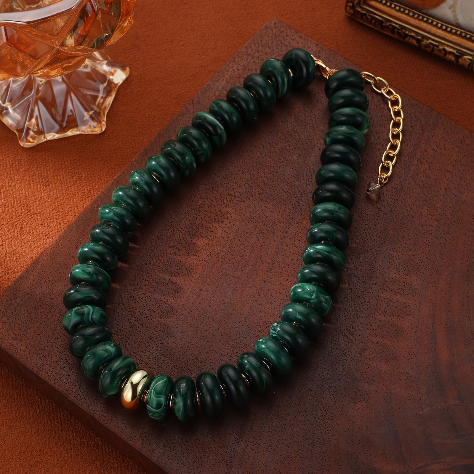 2D Flat Multicolor Marbled Resin Disc Choker Necklace, Boho Style